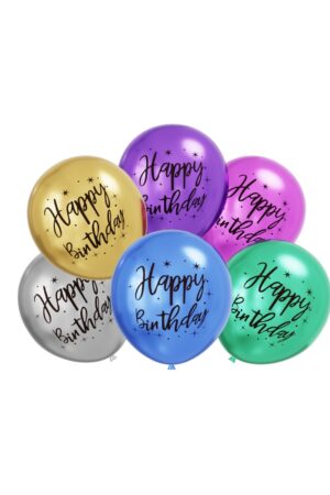 Balon lateksowy 6szt Happy Birthday 12cali chrom mix kolor