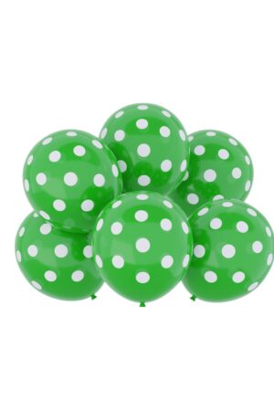Balon lateksowy zielony w kropki , 12 cali 6szt