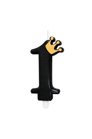 Świeczka czarna z koroną złotą cyfra 1