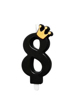Świeczka czarna z koroną złotą cyfra 8