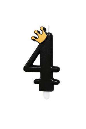 Świeczka czarna z koroną złotą cyfra 4