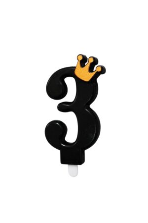 Świeczka czarna z koroną złotą cyfra 3