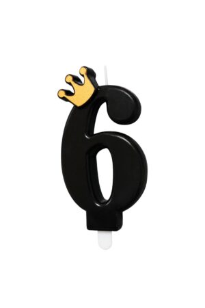 Świeczka czarna z koroną złotą cyfra 6