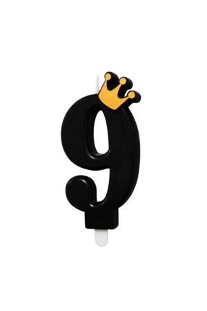 Świeczka czarna z koroną złotą cyfra 9