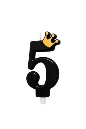 Świeczka czarna z koroną złotą cyfra 5