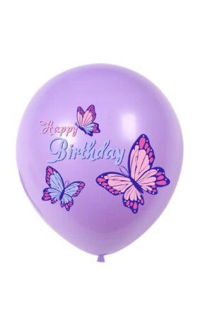 Balon lateksowy 12cali fioletowy motyl Happy Birthday 100szt