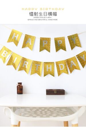 Baner złoty Happy Birthday , złoty holograficzny