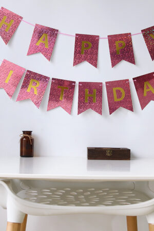 Baner różowy Happy Birthday , rózowy holograficzny
