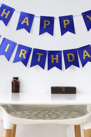 Baner granatowy Happy Birthday , ciemny niebieski holograficzny