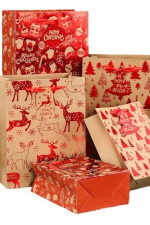 Torebki na prezenty Świąteczne Merry Christmas 12szt mix rozm.M