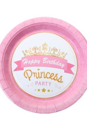 Talerzyki papierowe Princess różowe 7cali, 6szt