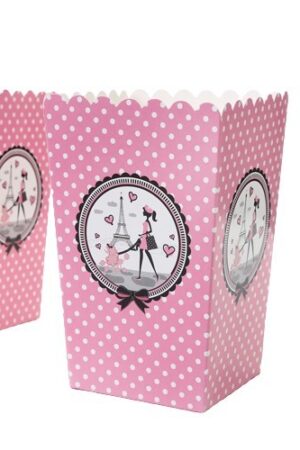 Pudełka na popcorn różowe Paryż 6szt