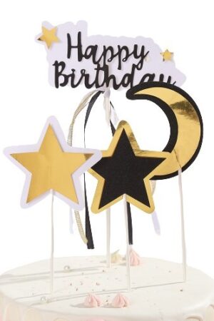 Topper na tort Happy Birthday czarno złoty