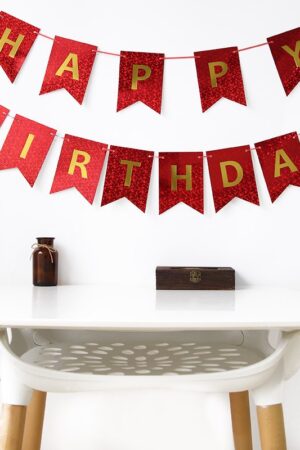 Baner czerwony Happy Birthday , czerwony holograficzny