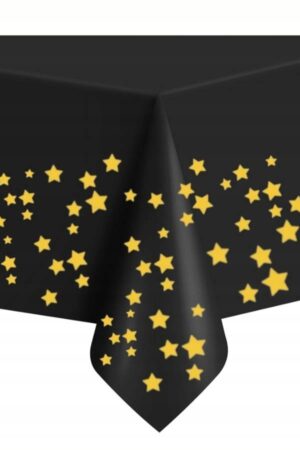 Obrus czarny w złote gwiazdki foliowy 137x274cm