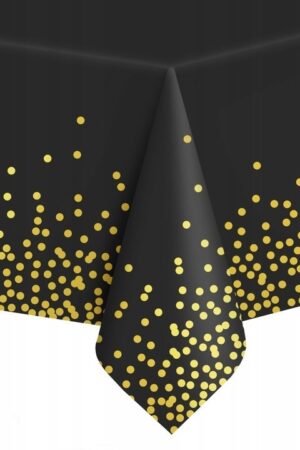 Obrus foliowy czarny w złote kropki konfetti 137x274 cm