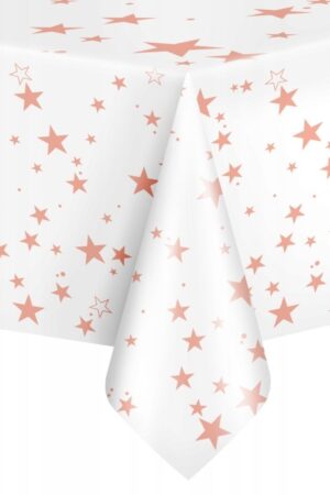Obrus foliowy biały w rose gold gwiazdki 137x274 cm