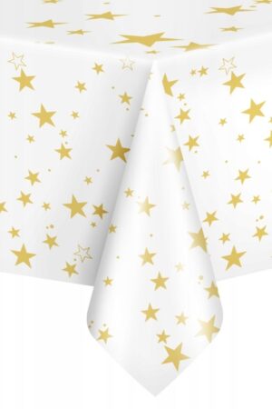 Obrus foliowy biały w złote gwiazdki 137x274 cm