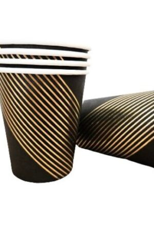 Kubeczki papierowe czarne w złote paski 6szt