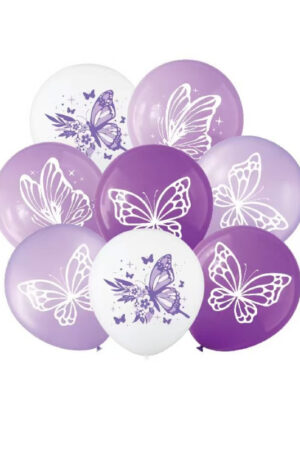 Balon lateksowy Motyl Motyle fioletowe, 12 cali 8szt