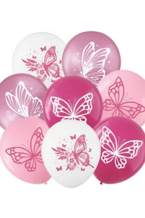 Balon lateksowy Motyl Motyle różowe, 12 cali 8szt