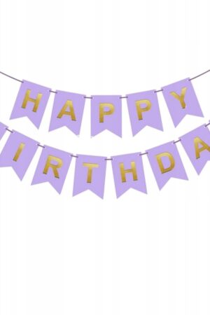 Baner Happy Birthday  fioletowy , fioletowo złoty