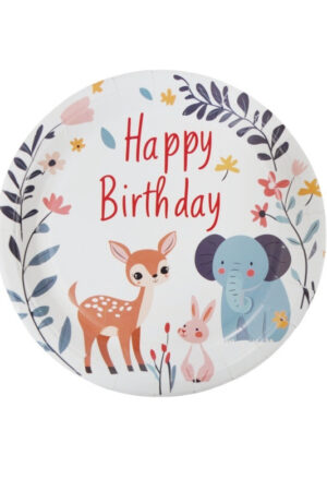 Talerzyki papierowe Zwierzątka Jelonek 6szt Happy Birthday