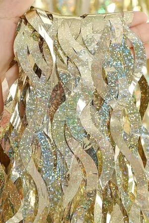 Kurtyna imprezowa paskowa szampański złoty, holograficzna fala 100x200cm