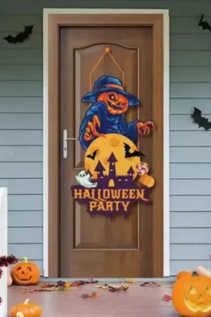 Naklejka baner na drzwi Halloween Dynia