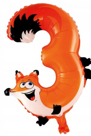 Balon foliowy cyfra 3 zwierzaki 16 cali
