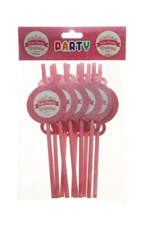 Słomki Happy Birthday Princess różowe 6szt