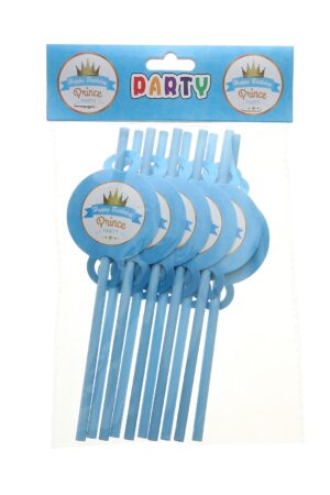 Słomki Happy Birthday Prince niebieskie 6szt