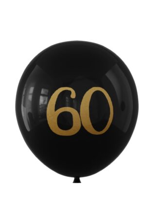 Balon lateksowy czarny z napisem 60, 12cali 100szt