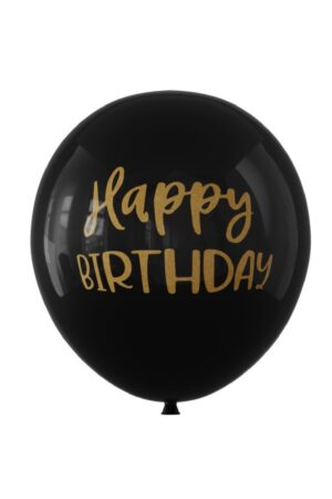 Balon lateksowy czarny ze złotym napisem Happy Birthday,12cali 100szt