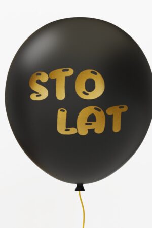 Balon lateksowy czarny ze złotym napisem Sto Lat,12cali 100szt