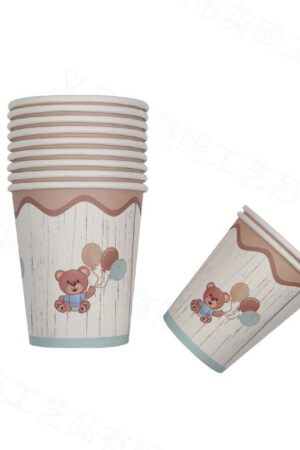 Kubeczki papierowe beżowe miś balony 6szt