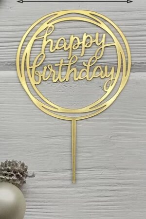 Topper na ciasto, tort Happy Birthday złoty