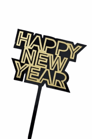 Topper na ciasto, babeczki Happy New Year złoto-czarny