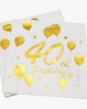 Serwetki Happy Birthday 40 biało złote 10szt