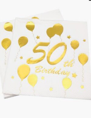Serwetki Happy Birthday 50 biało złote 10szt