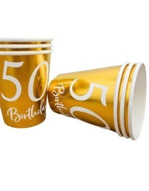 Kubeczki papierowe złote, na 50 urodziny, 6szt