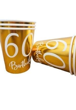 Kubeczki papierowe złote, na 60 urodziny, 6szt