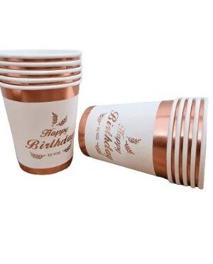 Kubeczki papierowe rose gold Happy Birthday 10szt