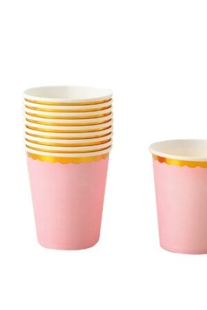 Kubeczki papierowe różowe ze złotą obwódką, 6szt