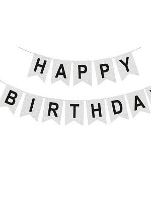 Baner srebrny Happy Birthday