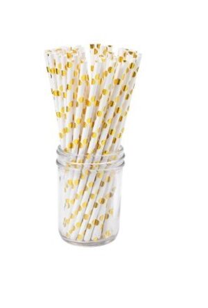 Słomki białe w złote kropki gold 10szt