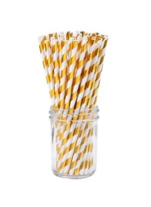 Słomki białe w złote paski gold 25szt