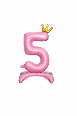 Balon foliowy stojący cyfra 5 różowa z koroną, 34cale