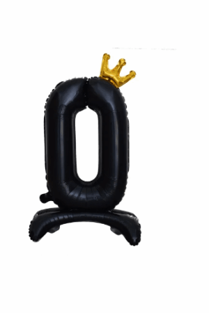Balon foliowy stojący cyfra 0 czarna z koroną, 34cale