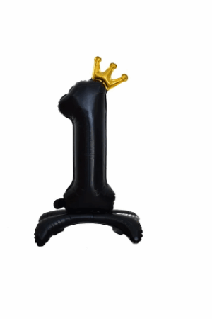 Balon foliowy stojący cyfra 1 czarna z koroną, 34cale